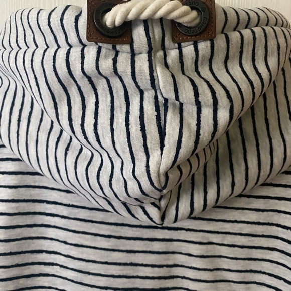 Naketano Navy and Gray striped Hoodie with leather and rope detailing -  Sz. M - Picture 8 of 9